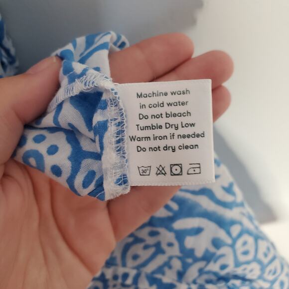 Roller Rabbit Mar Zarela Fit and Flare Midi Dress Blue White Cotton Size Large - Picture 12 of 13